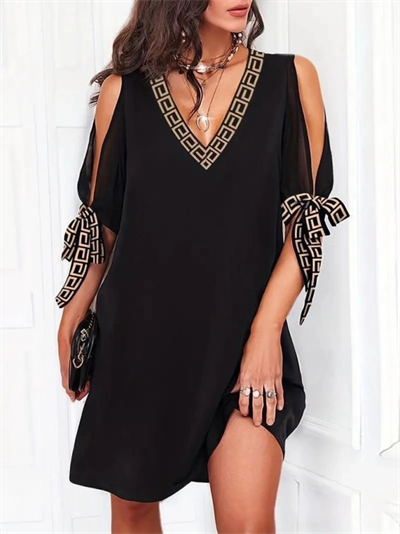 Kadın Kısa Kollu V Yakalı Kısa Sandy Elbise