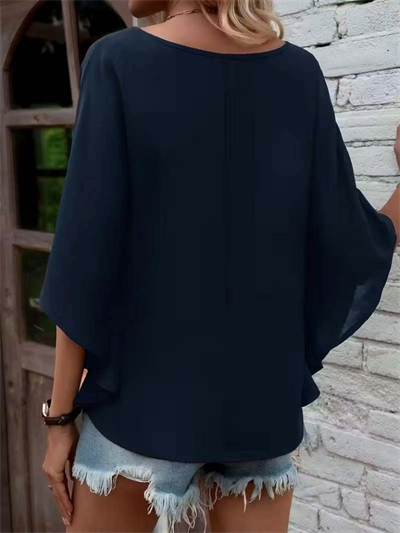 Kadın Kısa Kollu V Yakalı Salaş Viskon Bluz