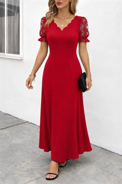 Kadın Kısa Kollu V Yakalı Uzun Janjan Elbise