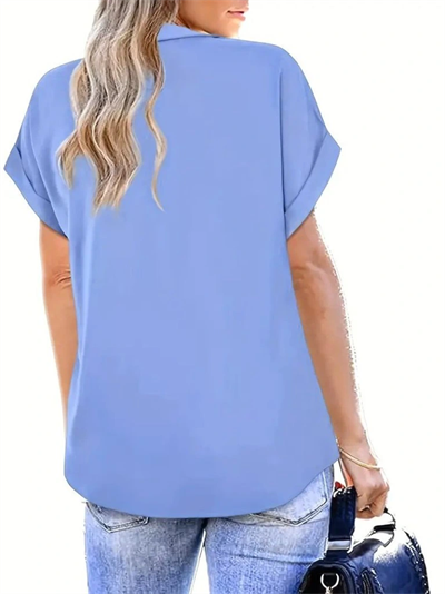 Kadın Kısa Kollu Yakalı Uzun Sandy Bluz