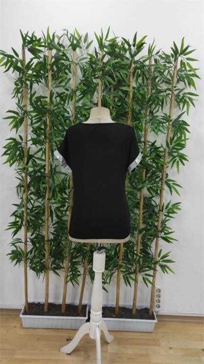 Kadın Kısa Kollu önden Fermuarlı Kol Ucu ışıltılı Viskon Bluz