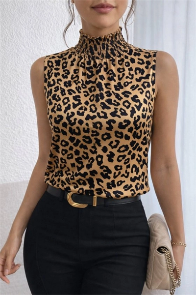 Kadın Kolsuz Balıkçı Yaka Desenli Süprem Bluz