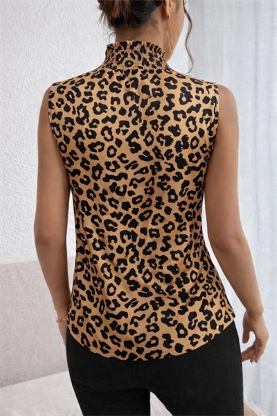 Kadın Kolsuz Balıkçı Yaka Desenli Süprem Bluz