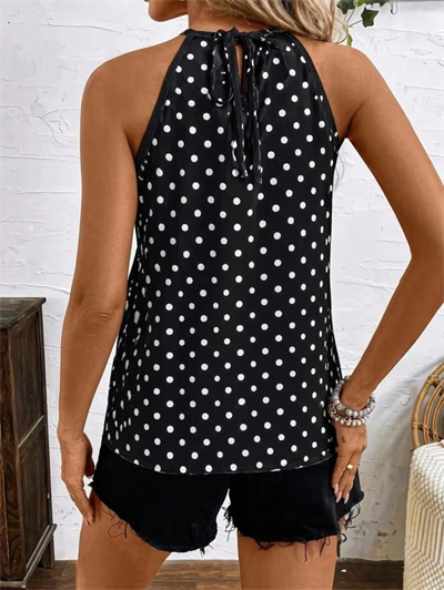 Kadın Kolsuz Boyundan Hakla Detaylı Leopar Süprem Bluz