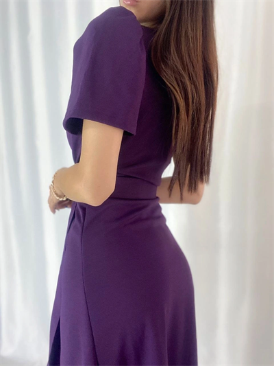 Kadın Kruvaze Yaka Midi Boy Kuşaklı Krep Elbise 120 Cm