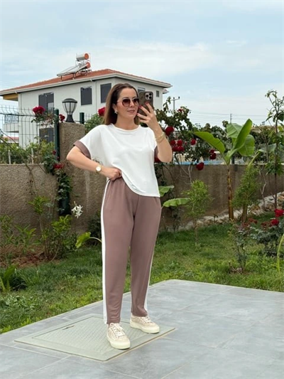 Kadın Modal Dokulu Kumaş Yanı şeritli Takım