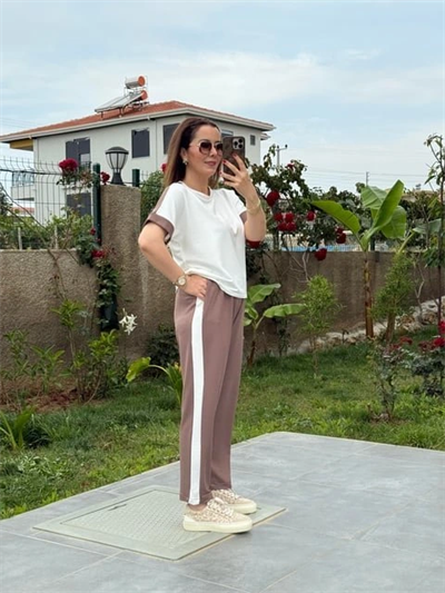 Kadın Modal Dokulu Kumaş Yanı şeritli Takım
