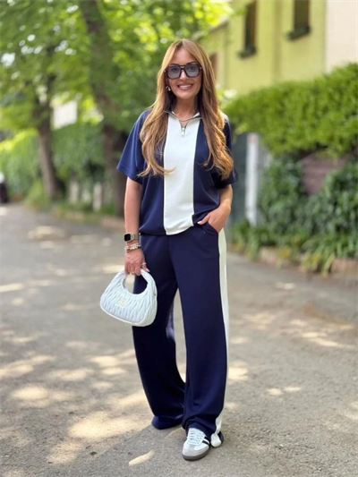 Kadın Modal Kumaş Yakası Fermuarlı şerit Detaylı Takım