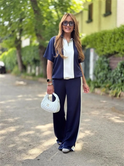 Kadın Modal Kumaş Yakası Fermuarlı şerit Detaylı Takım