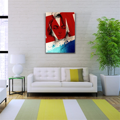 Kadın Silueti, Kırmızı. Mavi ve Beyaz Tonlarda, Kanvas Tablo 50 x 70