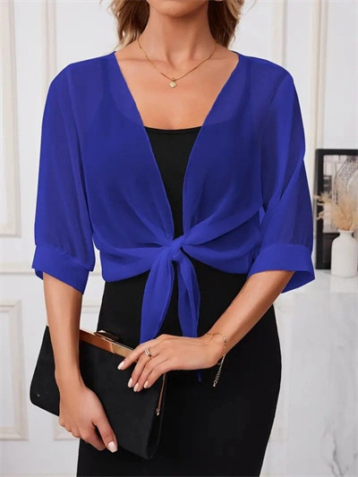 Kadın Truvakar Kol önden Bağlamalı Kısa şifon Bolero Ceket