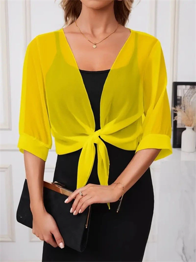 Kadın Truvakar Kollu önden Bağlamalı Kısa şifon Bolero Ceket