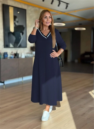 Kadın Uzun Kollu V Yakalı Midi çağla Yeşili Modal Elbise