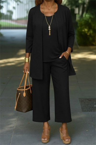 Kadın Uzun Kollu önü Açık Modal Ceket Kolsuz Viskon Iki Iplik Bluz Ve Pantolon üçlü Takım