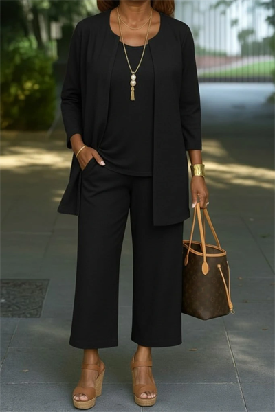 Kadın Uzun Kollu önü Açık Modal Ceket Kolsuz Viskon Iki Iplik Bluz Ve Pantolon üçlü Takım