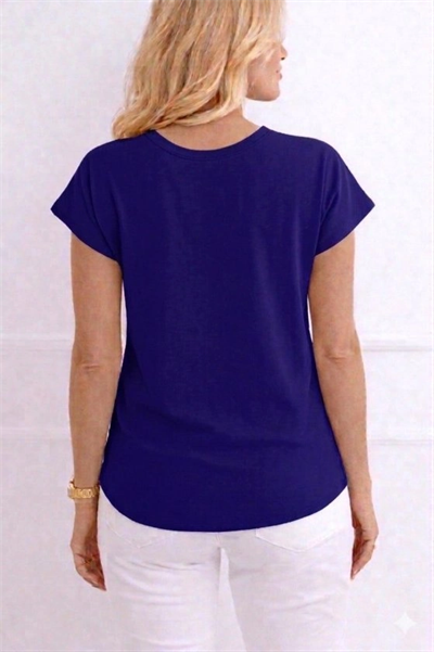 Kadın V Yaka Kısa Kol Dokuma Viskon Kumaş Bluz