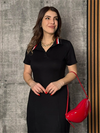 Kadın Yaka Ribanalı Çift Yırtmaçlı Elbise