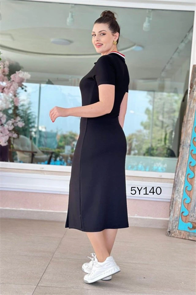 Kadın Yaka Ribanalı Çift Yırtmaçlı Elbise