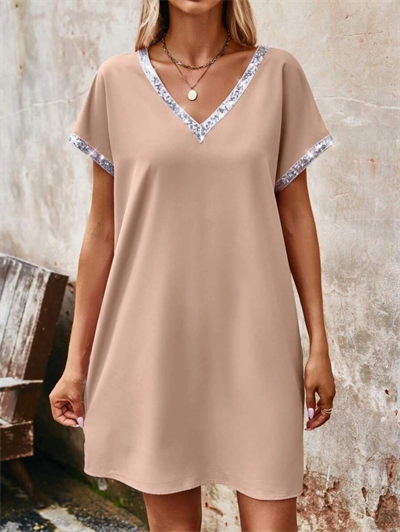 Kadın Yaka Ve Kol Pul Payet şeritli Ithal Krep Elbise