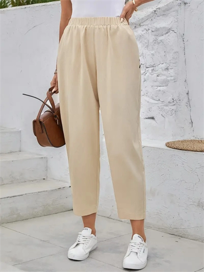 Kadın Yüksek Bel Yandan Cepli Düğme Detaylı Geniş Kesim Ithal Krep Pantolon