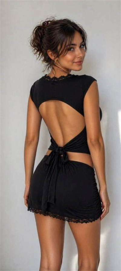 Kadın ön Arka Dantel Detay Kuşaklı Bluz