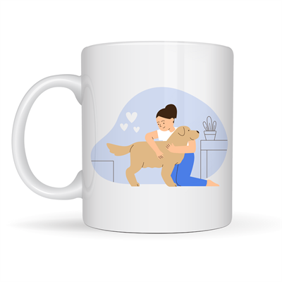 Kadın ve Köpek Figürlü Sevgi Temalı Porselen Kupa MODEL 79 – Hayvanseverlere Özel Anlamlı Tasarım Kahve Kupası