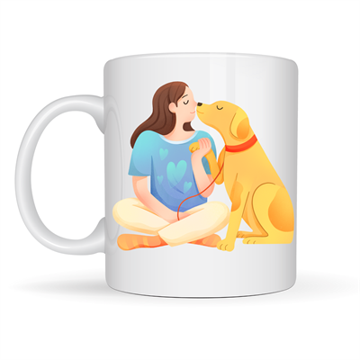 Kadın ve Köpek Figürlü Sevgi Temalı Porselen Kupa MODEL 78 – Hayvanseverlere Özel Anlamlı Tasarım Kahve Kupası