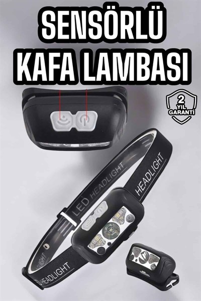 Kafa Lambası Kamp Lambası Sensörlü Şarjlı Ayarlanabilir