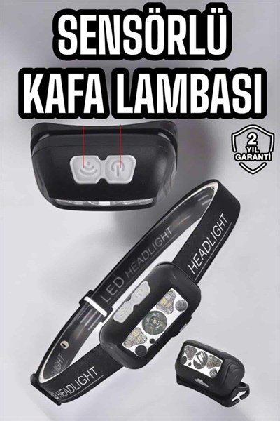 Kafa Lambası Kamp Lambası Sensörlü Şarjlı Ayarlanabilir
