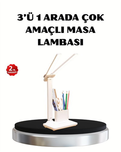 Kalemlik ve Telefon Standlı Masa Lambası – Kısılabilir LED Işık, Göz Dostu Tasarım