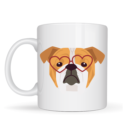 Kalpli Gözlüklü İngiliz Bulldog Tasarımlı Porselen Kupa Model 52 – Sevimli Köpek Desenli Kahve & Çay Kupası