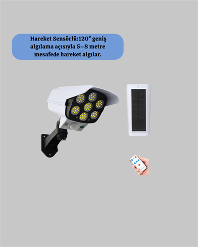 Kamera Görünümlü Solar LED Lamba Hareket Sensörlü Uzaktan Kumandalı Bahçe Duvar Aydınlatması