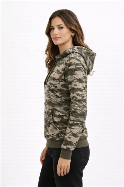 Kamuflaj Desenli 2 İplik 4 Mevsim Kapüşonlu Kanguru Cepli Hoodie Sweatshirt - Kamuflaj