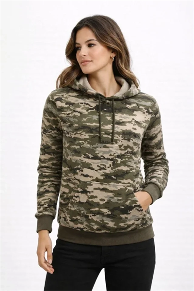 Kamuflaj Desenli 2 İplik 4 Mevsim Kapüşonlu Kanguru Cepli Hoodie Sweatshirt - Kamuflaj