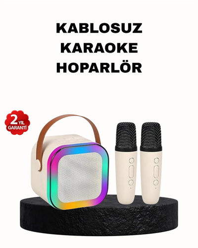 Karaoke Hoparlör Taşınabilir Çift Mikrofonlu ve LED Işıklı Bluetooth 5.0