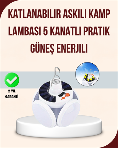 Katlanabilir Güneş Enerjili LED Kamp Lambası USB Şarjlı
