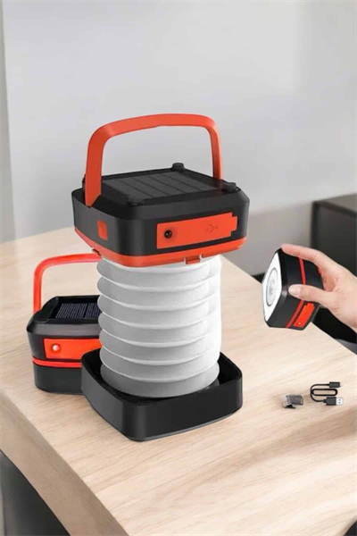 Katlanabilir Kamp Lambası Solar Fener Görünümlü 3 Kademeli Şarjlı