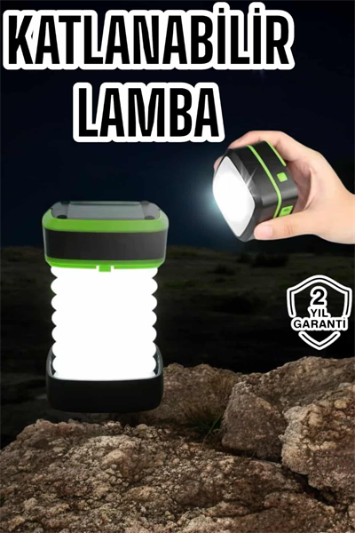 Katlanabilir Kamp Lambası Solar Fener Görünümlü 3 Kademeli Şarjlı