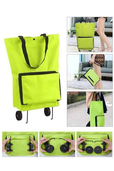 Katlanabilir Tekerlekli Çantalı Çarşı Pazar Arabası Alışveriş Çantası Piknik Çantası