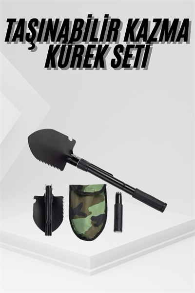 Katlanır Portatif Kazma Kürek Seti Portatif Çelik Taşıma Çantalı Pusulalı