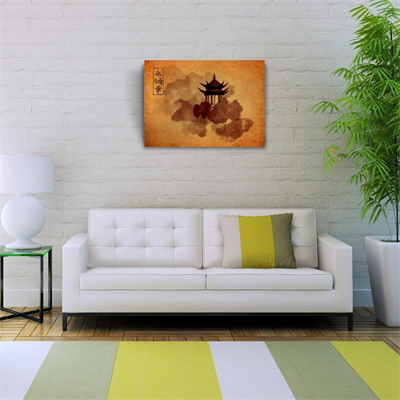 Kavuniçi Tonlarda Geleneksel Japon Mimarisi Kanvas Tablo 50 x 70
