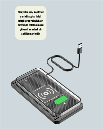 Kaymaz Manyetik Kablosuz Şarj Pedi – Araç, Ofis ve Ev Kullanımına Uygun