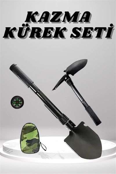Kazma Kürek Seti Pusulalı Katlanır Portatif Kazma Kürek Seti Çok Fonksiyonlu Katlanabilir