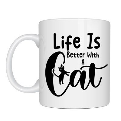 Kedi Severlere Özel “Life Is Better With A Cat” Kupa MODEL 181 – Sevimli Kedi Tasarımlı Porselen Kahve Kupası – Hediyelik Kupa