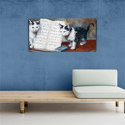 Kediler ve Nota Defteri Kanvas Tablo 60 x 120