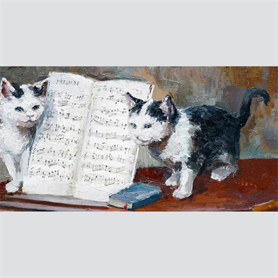 Kediler ve Nota Defteri Kanvas Tablo 60 x 120