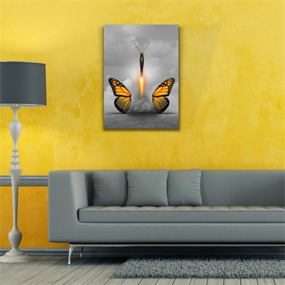 Kelebek Görselli Soyut Çalışma Kanvas Tablo 50 x 70