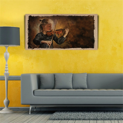 Keman Çalan Kız , Yağlı Boya Kanvas Tablo 60 x 120