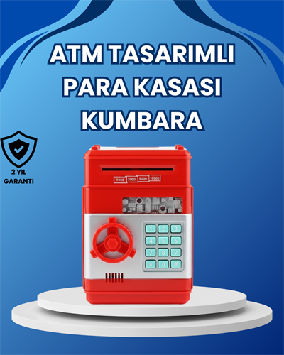 Kırmızı ATM Tasarımlı Şifreli Para Kasası Kumbara