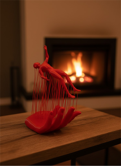 Kırmızı El ve İnsan Figürü Dekoratif Biblo Salon Ofis Raf ve Konsol Üstü İçin 12x18 cm